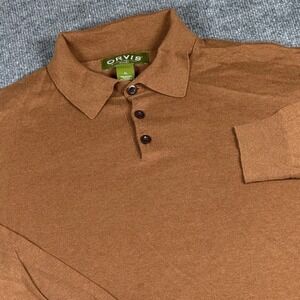 ORVIS XL Shirt Brown Silk Cashmere Blend LS Polo Stetch Luxury Fall Golf Preppy